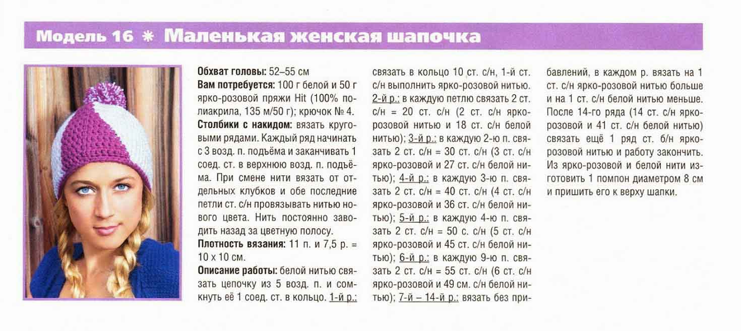 Вязание крючком шапки. Схемы, описания