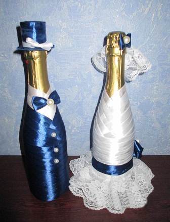 Свадебные украшения на бутылки