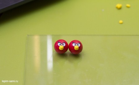 Сережки из полимерной глины Angry Birds