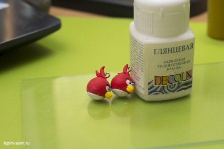 Сережки из полимерной глины Angry Birds