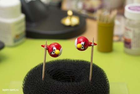 Сережки из полимерной глины Angry Birds