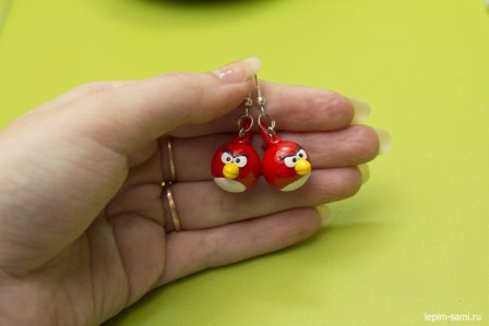 Сережки из полимерной глины Angry Birds