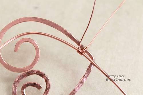 Медный кулон Сердце в технике wire wrap