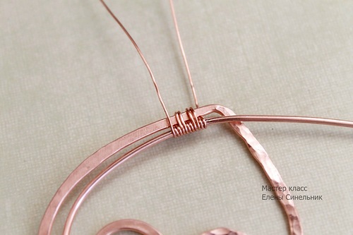 Медный кулон Сердце в технике wire wrap