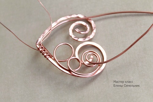 Медный кулон Сердце в технике wire wrap