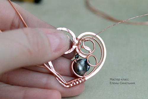 Медный кулон Сердце в технике wire wrap