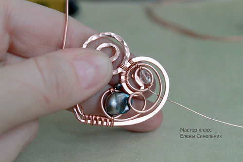 Медный кулон Сердце в технике wire wrap