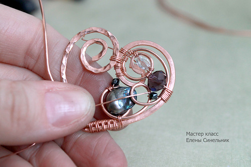 Медный кулон Сердце в технике wire wrap
