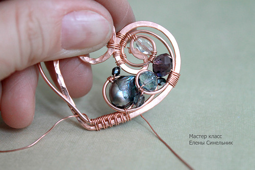 Медный кулон Сердце в технике wire wrap