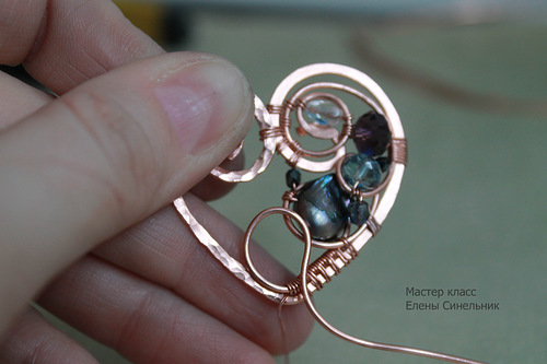 Медный кулон Сердце в технике wire wrap