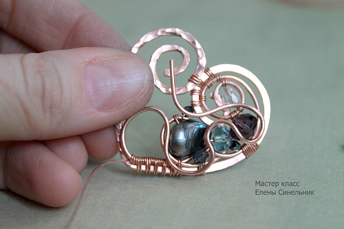 Медный кулон Сердце в технике wire wrap