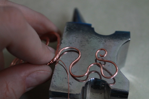 Медный кулон Сердце в технике wire wrap