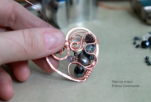 Медный кулон Сердце в технике wire wrap