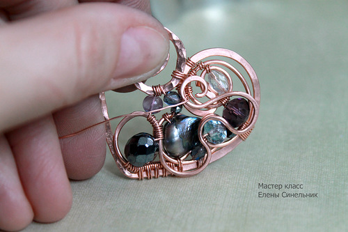 Медный кулон Сердце в технике wire wrap