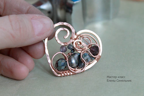 Медный кулон Сердце в технике wire wrap