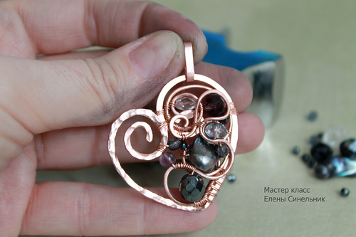 Медный кулон Сердце в технике wire wrap