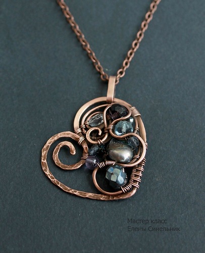 Медный кулон Сердце в технике wire wrap